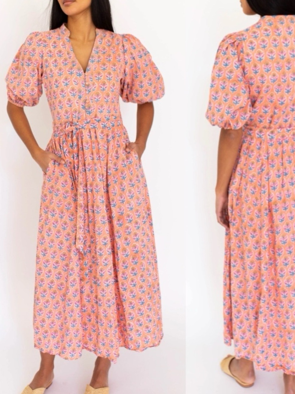 Marea women’s dress  Floral V-Neck Puff-Sleeve Maxi Dress
